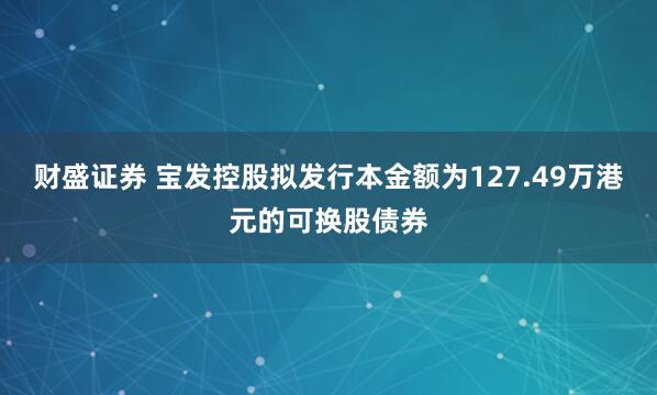 财盛证券 宝发控股拟发行本金额为127.49万港元的可换股债券